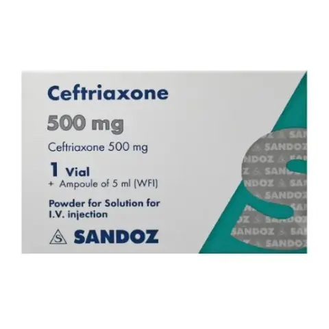 سفترياكسون 500مجم 1 فيال للحقن فى الوريد (ساندوز) . CEFTRIAXONE 500 mg I.V VIAL (SANDOZ)