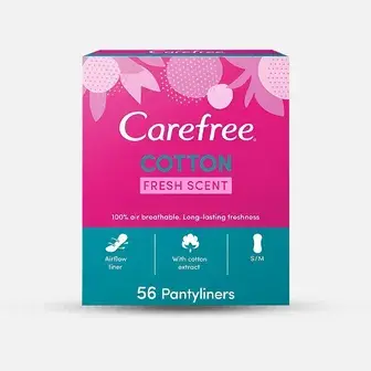 كير فرى فوط يوميه قطن 56قطعه بدون عطر . carefree with cotton extract 58 pantyliners 