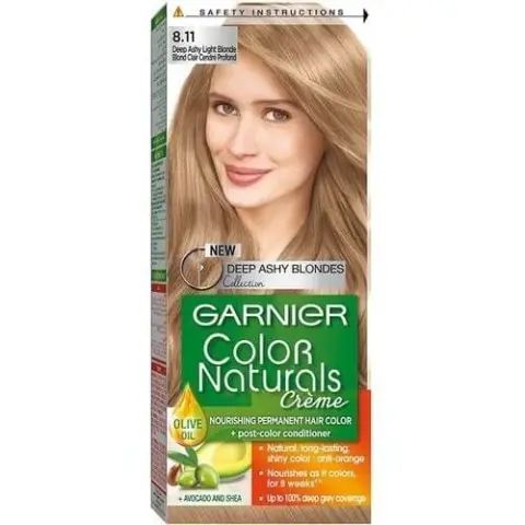 غارنيية صبغة (7.11) اشقر رمادى عميق كولور ناتشرلز كريم . GARNIER Hair Color 7.11 DEEP GREISH BLONDE NATURALS CREAM