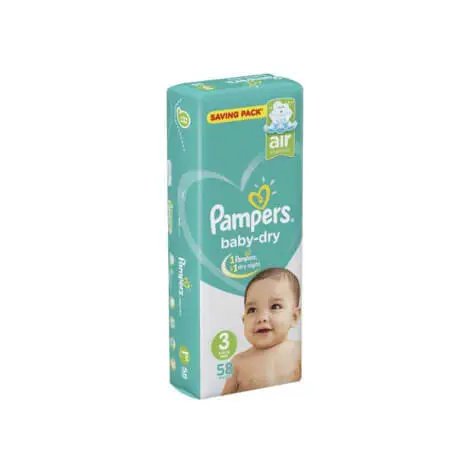 حفاضات بامبرز 3 وسط 58 قطعة . Pampers medium size 3 diapers 58 pieces