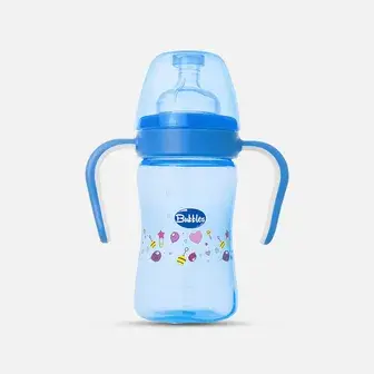 بابلز بيبرونه كلاسيك 180 ملل بيد لبني . Bubbles baby bottle classic with handles 180 ml baby blue