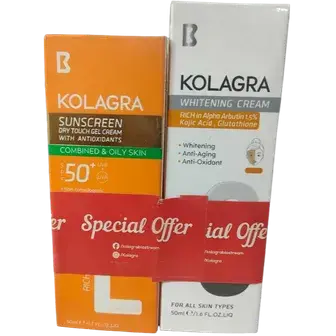 كولاجرا كريم تفتيح + صن سكرين  جل مجانا عرض 2 قطعه . Kolagra whitening cream 50 ml +kolagra sunscreen gel 50 ml offer 2 pices