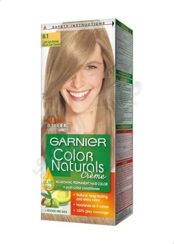 غارنية صبغة 8.1 اشقر رمادي فاتح + طبق وفرشاة  . Garnier  Hair Color 8.1 Light Ash Blonde + dish and Brush