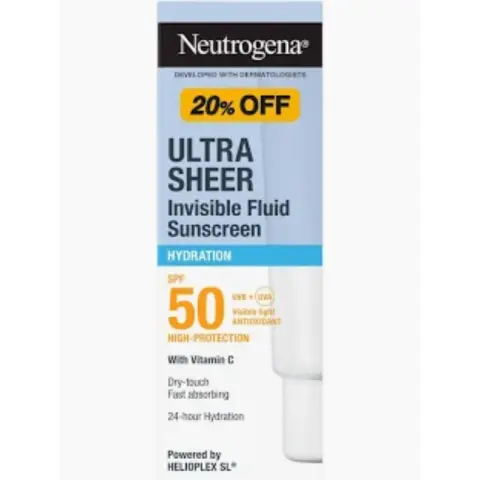 نتروجينا صن بلوك الكريم 50 مل معزز فيتامين سي  . neutrogena ultra sheer sunscreen cream 50 ml 