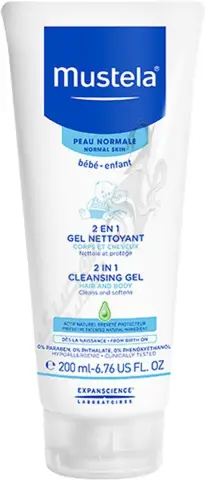 موستيلا جل منظف 2 في 1 للشعر والجسم للأطفال (200 مل) .  Mustela2 -in-1 Cleansing Gel for Hair & Body 