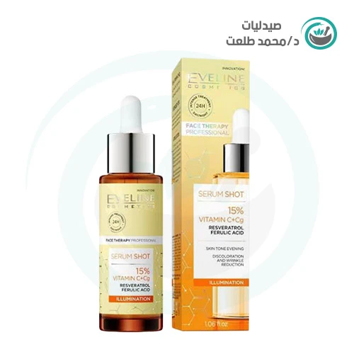 ايفلين سيرم شوت للوجه فيتامين سي+سي جي 30 مل . Eveline face serum shot 15% vitamin C+CG 30ml